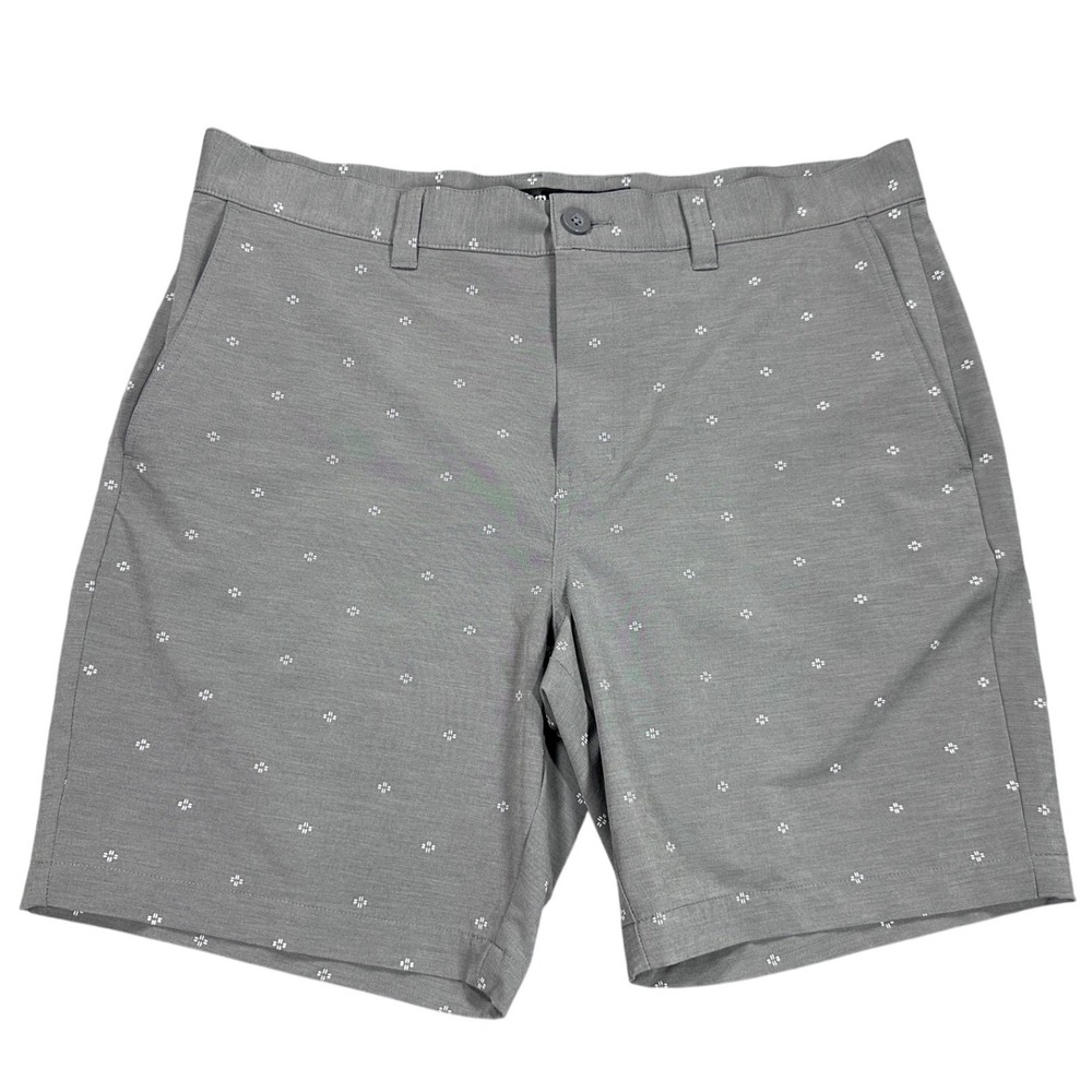 Travis Mathew Mens Grey Geometric Print Performance Golf Shorts Size 36 Stretch